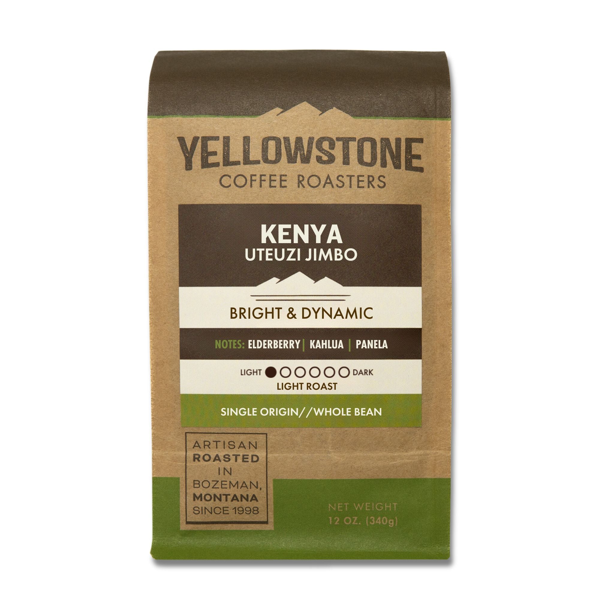 Yellowstone Coffee Roasters Kenya Utezi Jimbo coffee package on a white background